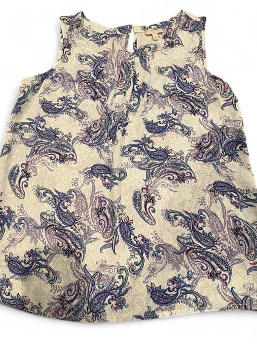 Talbots Cream Blouse with Blue and Teal Paisley